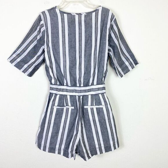 NWT Banana Republic Grey & White Linen Blend Belted Waist Short Romper Playsuit - Picture 3 of 6